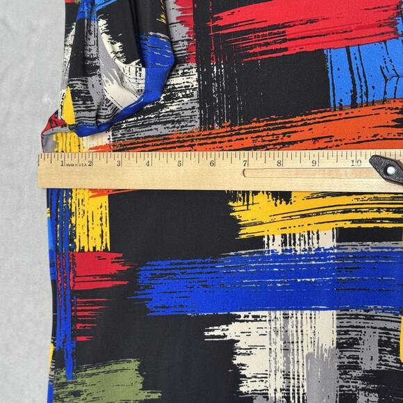 Ali Miles Top Womens Large Abstract Art Print Tunic Stretch V Neck 3/4 Ruched - Picture 9 of 12